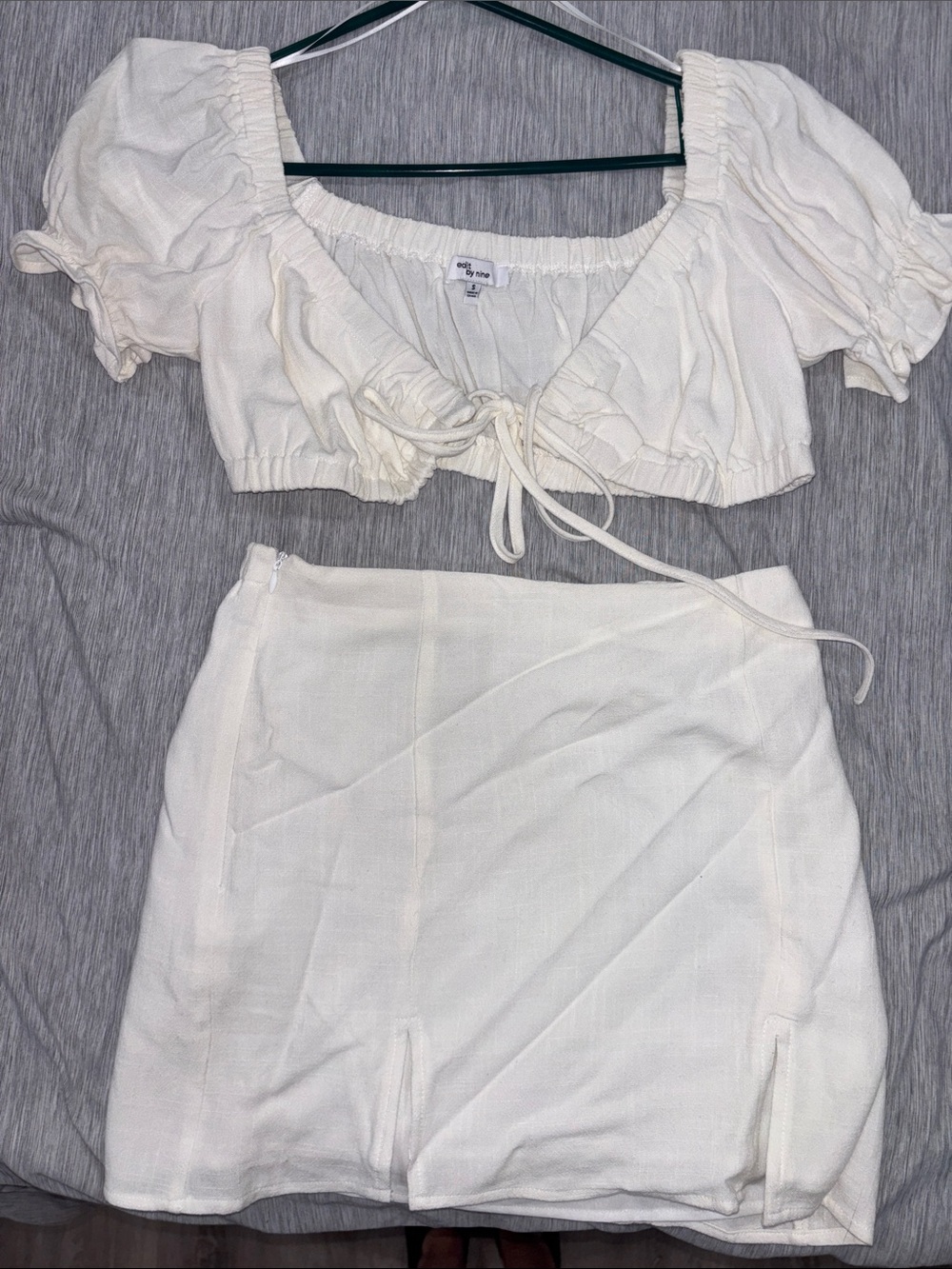 White Textured Mini Skirt and Top Set- Women's Casual Summer Skirt and Top